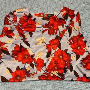 Liz Claiborne Floral Ruffle Sleeve Top - Red and Blue